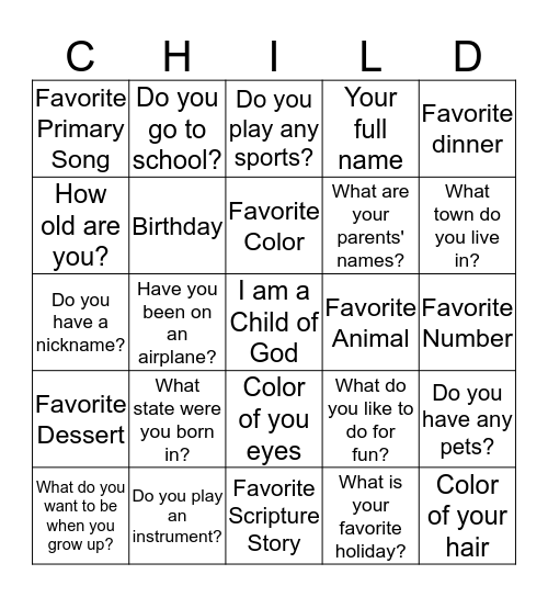 I AM A CHILD OF GOD Bingo Card
