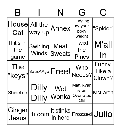 Cabin Weekend 2018 Bingo Card