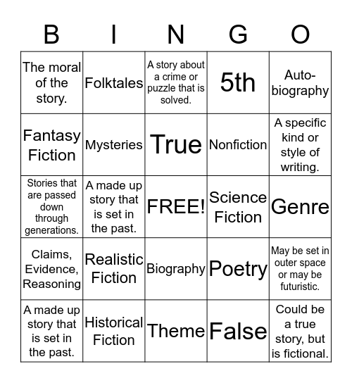 Genre Bingo Card