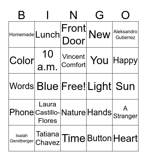 Yearbook Bingo Card