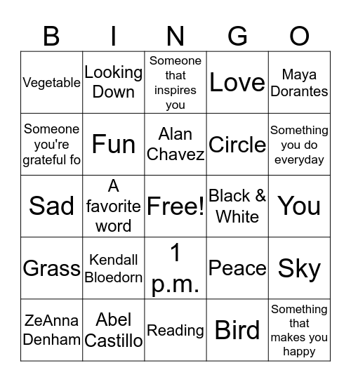 Yearbook Bingo Card