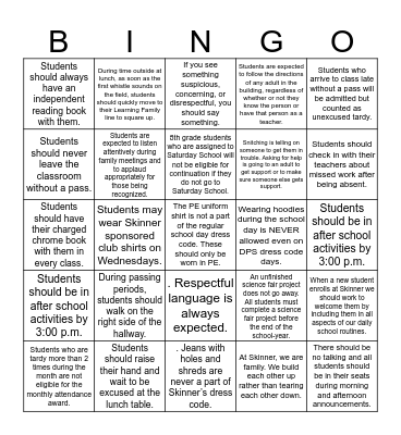 Expectations Bingo Card