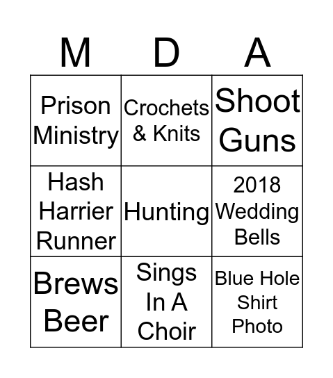 Name That Person Bingo Card