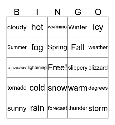 Weather Bingo Card