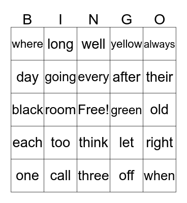 Unit 4 Sight Words Bingo Card