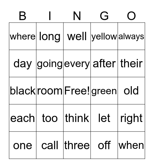Unit 4 Sight Words Bingo Card