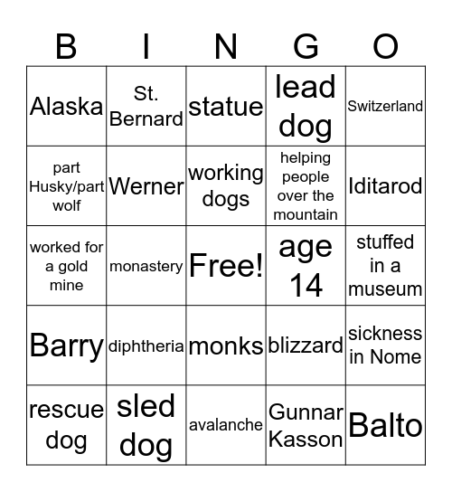 Balto vs. Barry Bingo Card