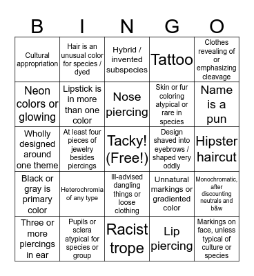 Vik sucks at making characters! Bingo Card