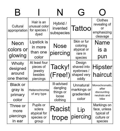 Vik sucks at making characters! Bingo Card