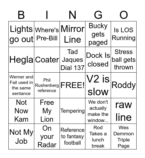 Back Office Bingo Card