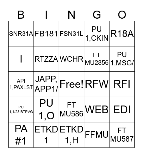 CHECK-IN COMMONLY-USED COMMANDS Bingo Card