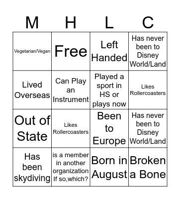 MHLC Bingo Card