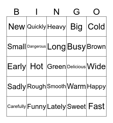 Adjectives and Adverbs Bingo Card
