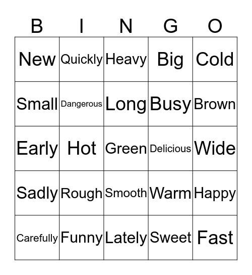 Adjectives and Adverbs Bingo Card