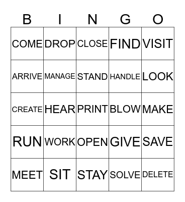 VERB & VERB 2 Bingo Card