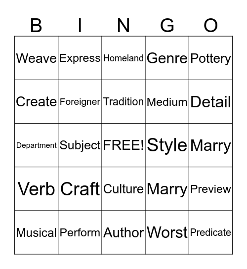 Unit 1 Level E Bingo Card