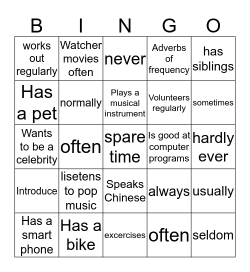 pavo Bingo Card