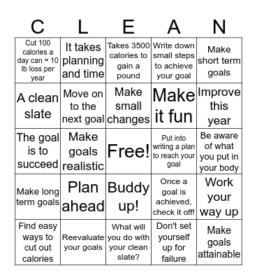 New Year ~ Clean Slate Bingo Card