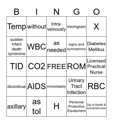 Medical Terminology Bingo Card