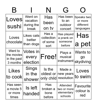 Get to Know Me Bingo Card