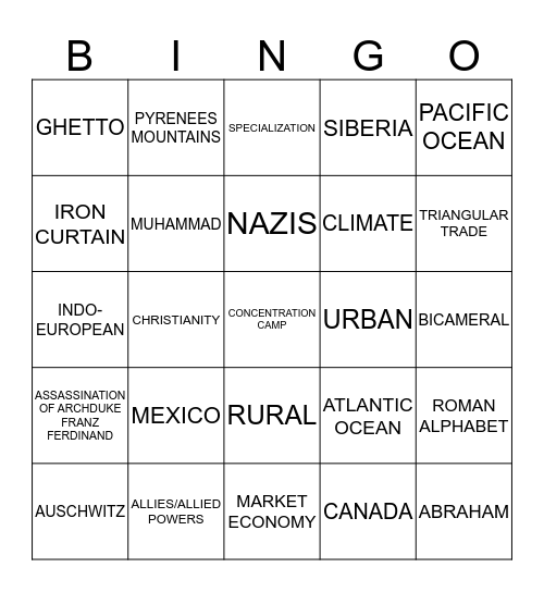 SOCIAL STUDIES BENCHMARK PART 4 Bingo Card
