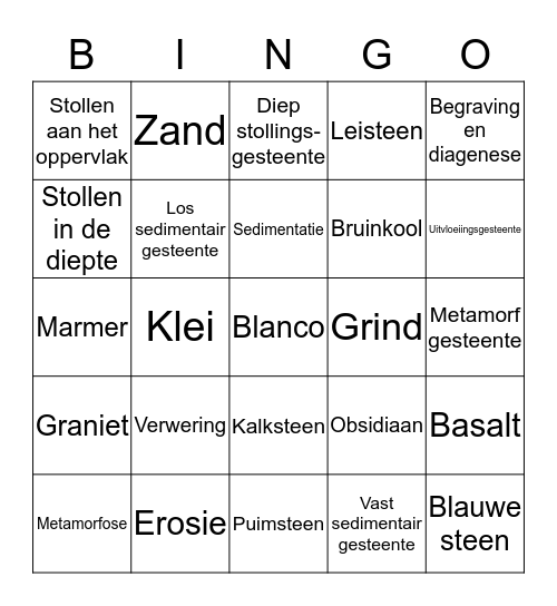 Gesteentecyclus Bingo Card