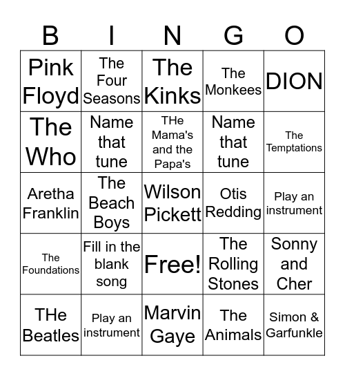 Music Therapy Bingo Card