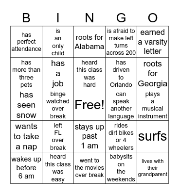 Find Someone Who Bingo Card