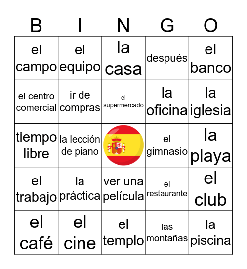 Spanish 1 Chapter 4A Bingo Card