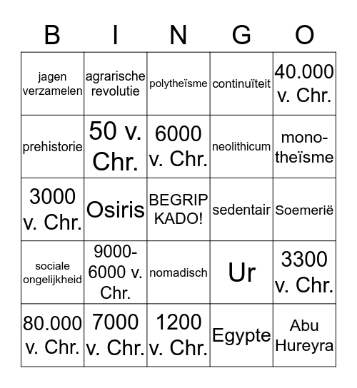 TIJDVAK 1 Bingo Card