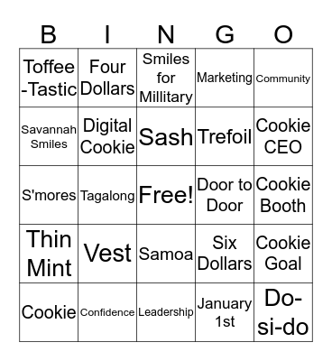 Girl Scout Cookie Bingo Card