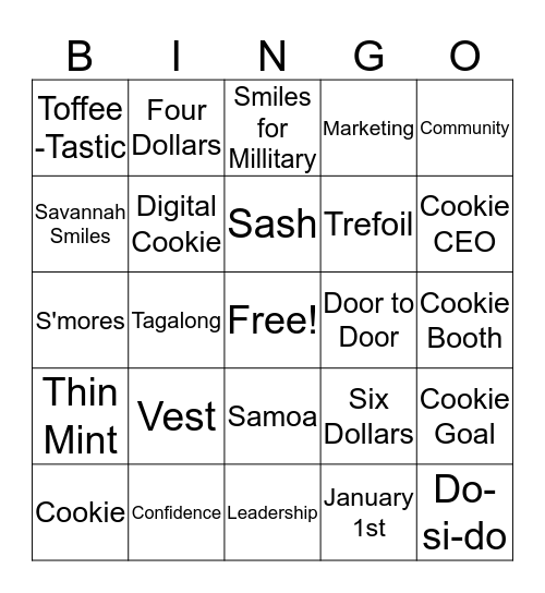 Girl Scout Cookie Bingo Card