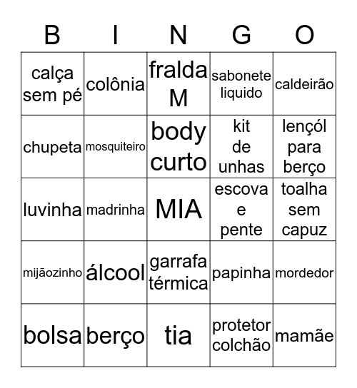 BINGO DA MIA Bingo Card