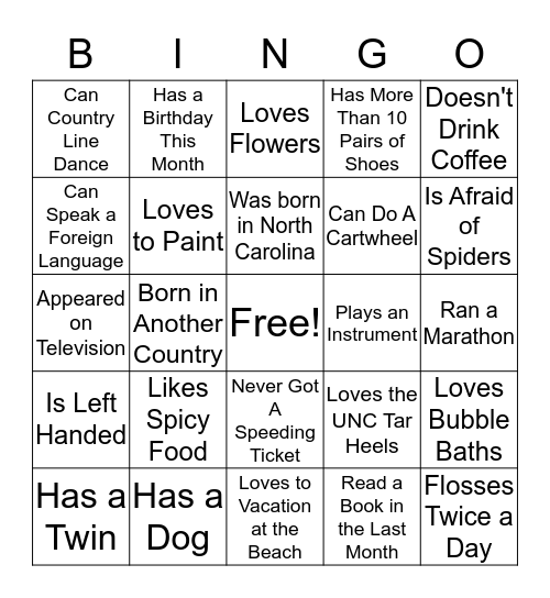 Carolina Women Bingo  Bingo Card