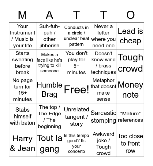 Matt Jones Bingo Card