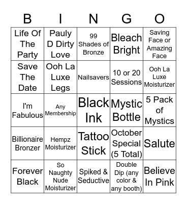 Hollywood Tans October Bingo! Bingo Card
