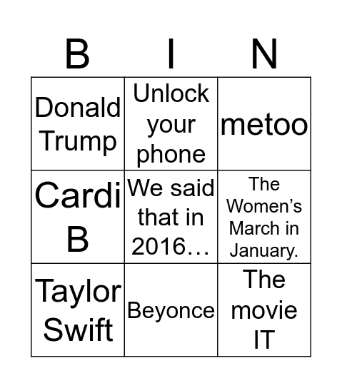 BINGO 2017 Bingo Card