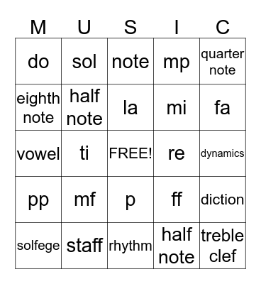 MUSIC Bingo! Bingo Card