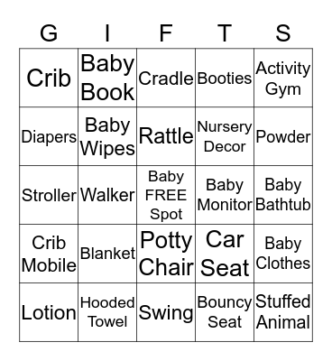 Baby Gift Bingo Card