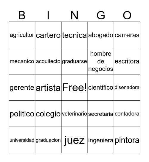 vocab Bingo Card