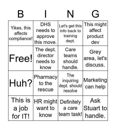 Where does it belong? Bingo Card