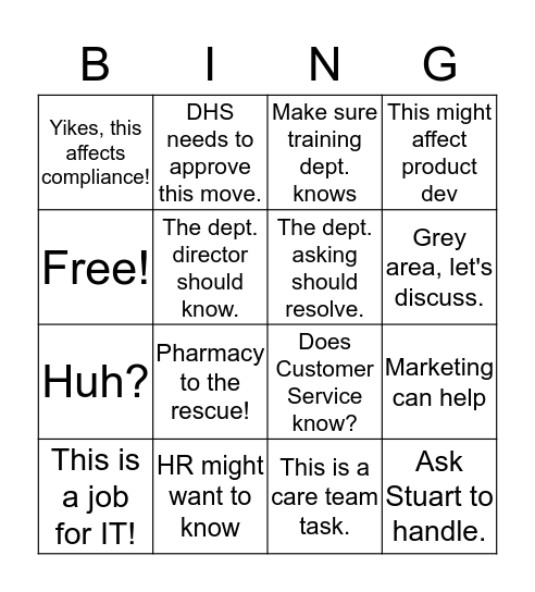 Where does it belong? Bingo Card