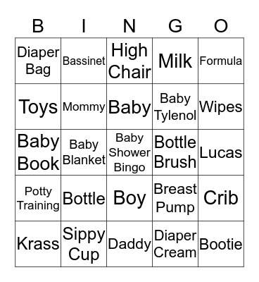 Baby Shower Bingo Card