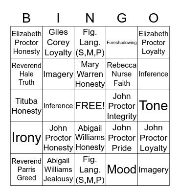 The Crucible Bingo Card