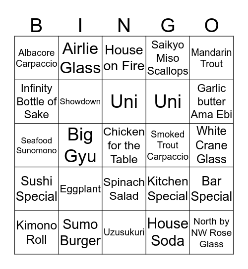 Bamboo Bingo Card