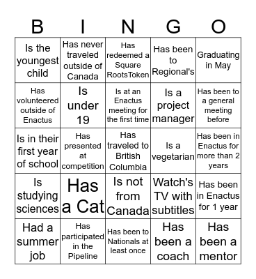 Enactus Bingo Card