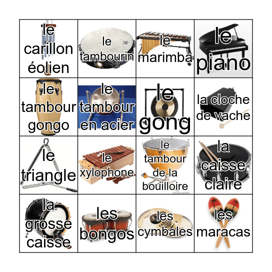 Bingo de Percussion Bingo Card