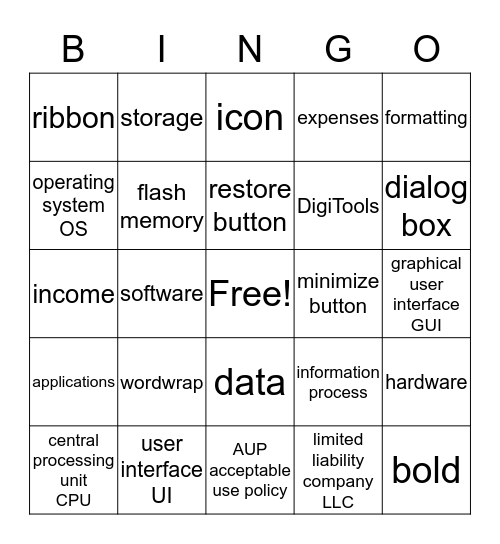 Comp Apps Ch 1: Applying Computer Basics Bingo Card