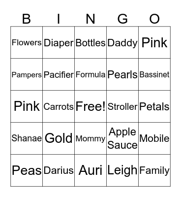 Baby Shower Bingo Card