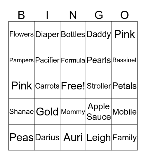 Baby Shower Bingo Card